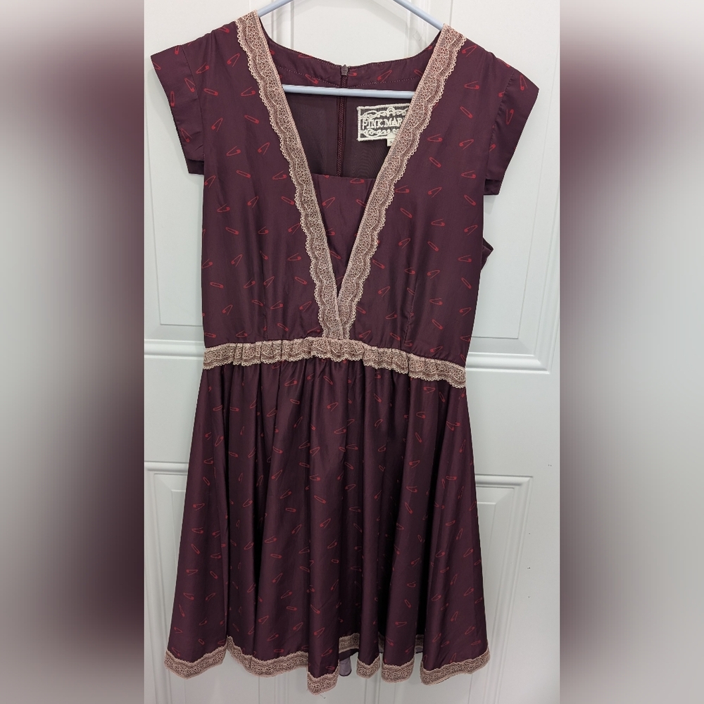 Pink Martini Burgundy Safety-Pin Apron Dress
